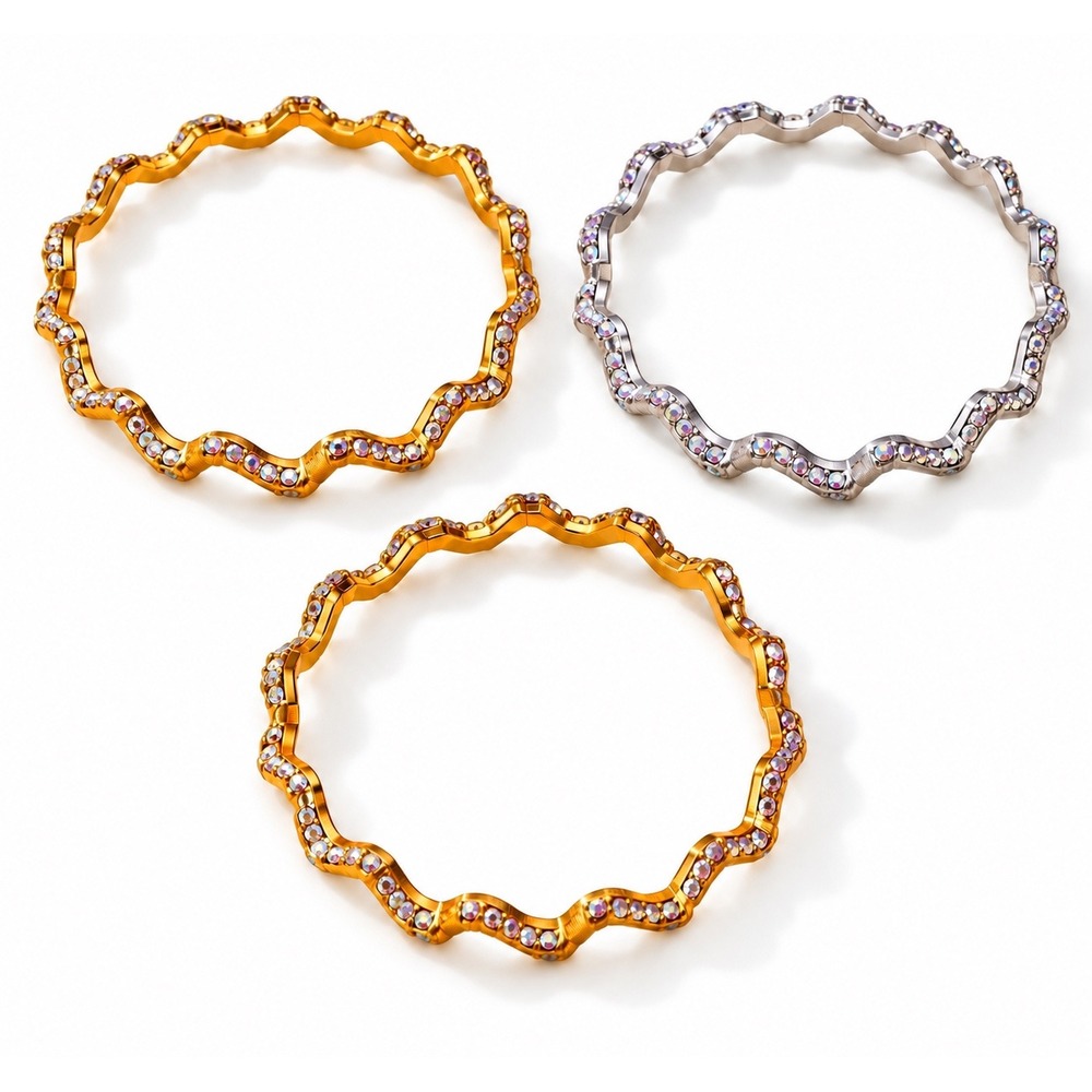 Set of 3 Vintage Wavy Crystal Bangle Bracelets